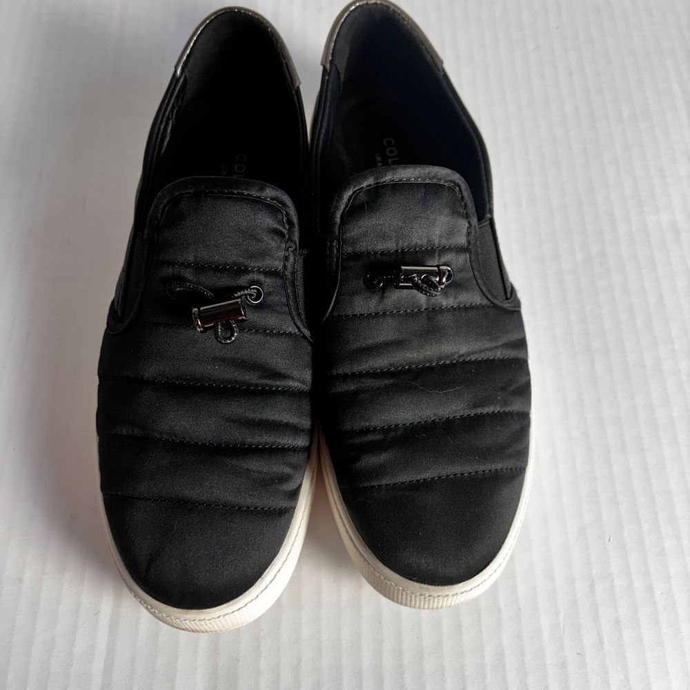 Cole Haan Women's Black Quilted Slip On Sneakers White Sole Casual Comfort 8.5